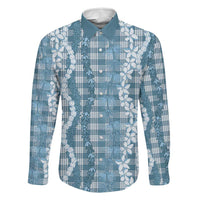 Hawaiian Ohia Lehua Lei Family Matching Summer Maxi Dress and Hawaiian Shirt Plaid Palaka Uliuli Omaomao Pattern LT9 Dad's Shirt - Long Sleeve Teal - Polynesian Pride