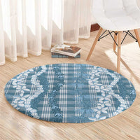 Hawaiian Ohia Lehua Lei Round Carpet Plaid Palaka Uliuli Omaomao Pattern - Polynesian Pride