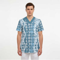 Hawaiian Ohia Lehua Lei Scrub Top Plaid Palaka Uliuli Omaomao Pattern - Polynesian Pride