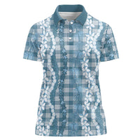 Hawaiian Ohia Lehua Lei Women Polo Shirt Plaid Palaka Uliuli Omaomao Pattern - Polynesian Pride