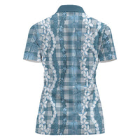 Hawaiian Ohia Lehua Lei Women Polo Shirt Plaid Palaka Uliuli Omaomao Pattern - Polynesian Pride