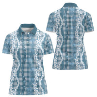 Hawaiian Ohia Lehua Lei Women Polo Shirt Plaid Palaka Uliuli Omaomao Pattern - Polynesian Pride