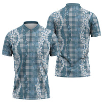 Hawaiian Ohia Lehua Lei Zipper Polo Shirt Plaid Palaka Uliuli Omaomao Pattern LT9 - Polynesian Pride