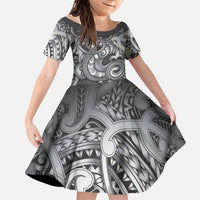Aotearoa Maori Hei Tiki Family Matching Off The Shoulder Long Sleeve Dress and Hawaiian Shirt Kiwikiwi Kowhaiwhai Puhoro Motif