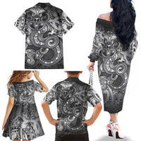 Aotearoa Maori Hei Tiki Family Matching Off The Shoulder Long Sleeve Dress and Hawaiian Shirt Kiwikiwi Kowhaiwhai Puhoro Motif