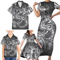 Aotearoa Maori Hei Tiki Family Matching Short Sleeve Bodycon Dress and Hawaiian Shirt Kiwikiwi Kowhaiwhai Puhoro Motif