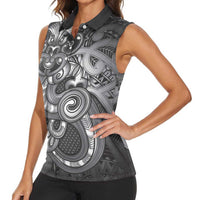 Aotearoa Maori Hei Tiki Women Sleeveless Polo Shirt Kiwikiwi Kowhaiwhai Puhoro Motif