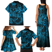 Aotearoa Maori Hei Tiki Family Matching Tank Maxi Dress and Hawaiian Shirt Kikorangi Kowhaiwhai Puhoro Motif