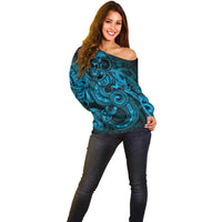 Aotearoa Maori Hei Tiki Off Shoulder Sweater Kikorangi Kowhaiwhai Puhoro Motif