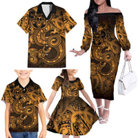 Aotearoa Maori Hei Tiki Family Matching Off The Shoulder Long Sleeve Dress and Hawaiian Shirt Koura Kowhaiwhai Puhoro Motif