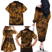 Aotearoa Maori Hei Tiki Family Matching Off The Shoulder Long Sleeve Dress and Hawaiian Shirt Koura Kowhaiwhai Puhoro Motif