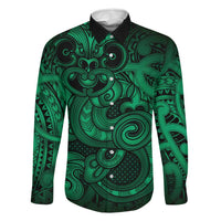 Aotearoa Maori Hei Tiki Family Matching Off Shoulder Short Dress and Hawaiian Shirt Kakariki Kowhaiwhai Puhoro Motif