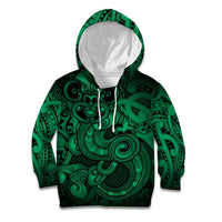 Aotearoa Maori Hei Tiki Kid Hoodie Kakariki Kowhaiwhai Puhoro Motif