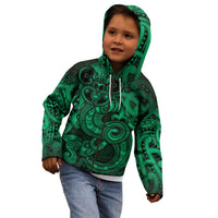 Aotearoa Maori Hei Tiki Kid Hoodie Kakariki Kowhaiwhai Puhoro Motif