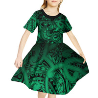Aotearoa Maori Hei Tiki Kid Short Sleeve Dress Kakariki Kowhaiwhai Puhoro Motif