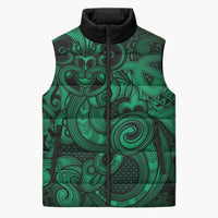 Aotearoa Maori Hei Tiki Sleeveless Puffer Jacket Kakariki Kowhaiwhai Puhoro Motif