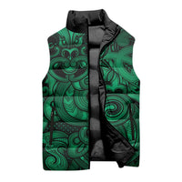 Aotearoa Maori Hei Tiki Sleeveless Puffer Jacket Kakariki Kowhaiwhai Puhoro Motif