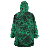 Aotearoa Maori Hei Tiki Wearable Blanket Hoodie Kakariki Kowhaiwhai Puhoro Motif