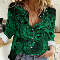 Aotearoa Maori Hei Tiki Women Casual Shirt Kakariki Kowhaiwhai Puhoro Motif