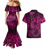 Aotearoa Maori Hei Tiki Couples Matching Mermaid Dress and Hawaiian Shirt Mawhero Kowhaiwhai Puhoro Motif