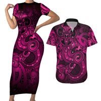 Aotearoa Maori Hei Tiki Couples Matching Short Sleeve Bodycon Dress and Hawaiian Shirt Mawhero Kowhaiwhai Puhoro Motif