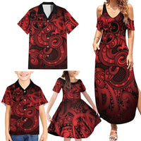 Aotearoa Maori Hei Tiki Family Matching Summer Maxi Dress and Hawaiian Shirt Whero Kowhaiwhai Puhoro Motif