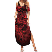 Aotearoa Maori Hei Tiki Family Matching Summer Maxi Dress and Hawaiian Shirt Whero Kowhaiwhai Puhoro Motif