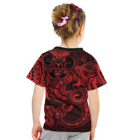 Aotearoa Maori Hei Tiki Kid T Shirt Whero Kowhaiwhai Puhoro Motif