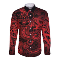 Aotearoa Maori Hei Tiki Long Sleeve Button Shirt Whero Kowhaiwhai Puhoro Motif