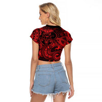 Aotearoa Maori Hei Tiki Raglan Cropped T Shirt Whero Kowhaiwhai Puhoro Motif LT9 - Polynesian Pride