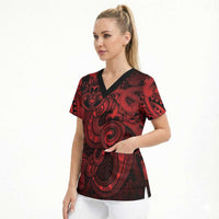 Aotearoa Maori Hei Tiki Scrub Top Whero Kowhaiwhai Puhoro Motif