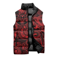 Aotearoa Maori Hei Tiki Sleeveless Puffer Jacket Whero Kowhaiwhai Puhoro Motif
