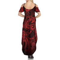 Aotearoa Maori Hei Tiki Summer Maxi Dress Whero Kowhaiwhai Puhoro Motif