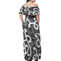 Aotearoa Maori Kowhaiwhai Off Shoulder Maxi Dress Kiwikiwi Puhoro and Patiki