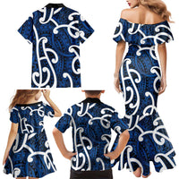 Aotearoa Maori Kowhaiwhai Family Matching Mermaid Dress and Hawaiian Shirt Kikorangi Puhoro and Patiki