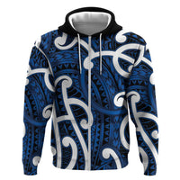 Aotearoa Maori Kowhaiwhai Zip Hoodie Kikorangi Puhoro and Patiki