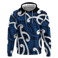 Aotearoa Maori Kowhaiwhai Zip Hoodie Kikorangi Puhoro and Patiki