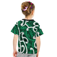 Aotearoa Maori Kowhaiwhai Kid T Shirt Kakariki Puhoro and Patiki