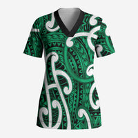Aotearoa Maori Kowhaiwhai Scrub Top Kakariki Puhoro and Patiki