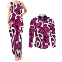 Aotearoa Maori Kowhaiwhai Couples Matching Tank Maxi Dress and Long Sleeve Button Shirt Mawhero Puhoro and Patiki
