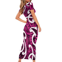 Aotearoa Maori Kowhaiwhai Short Sleeve Bodycon Dress Mawhero Puhoro and Patiki