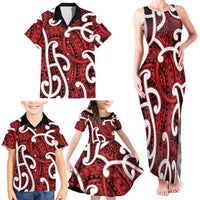 Aotearoa Maori Kowhaiwhai Family Matching Tank Maxi Dress and Hawaiian Shirt Whero Puhoro and Patiki