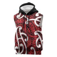 Aotearoa Maori Kowhaiwhai Sleeveless Zip Hoodie Whero Puhoro and Patiki
