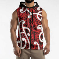 Aotearoa Maori Kowhaiwhai Sleeveless Zip Hoodie Whero Puhoro and Patiki