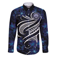 Micronesia Constitution Day Family Matching Mermaid Dress and Hawaiian Shirt Since 1979 with Polynesian Hibiscus Pattern LT9 Dad's Shirt - Long Sleeve Blue - Polynesian Pride