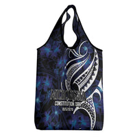 Micronesia Constitution Day Grocery Bag Since 1979 with Polynesian Hibiscus Pattern