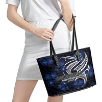 Micronesia Constitution Day Leather Tote Bag Since 1979 with Polynesian Hibiscus Pattern LT9 - Polynesian Pride