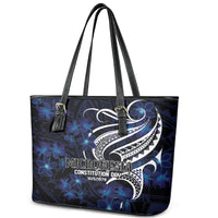 Micronesia Constitution Day Leather Tote Bag Since 1979 with Polynesian Hibiscus Pattern LT9 - Polynesian Pride