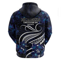 Micronesia Constitution Day Zip Hoodie Since 1979 with Polynesian Hibiscus Pattern