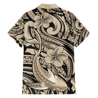 Polynesian Shark Tribal Tattoo Family Matching Off Shoulder Maxi Dress and Hawaiian Shirt Beige Style